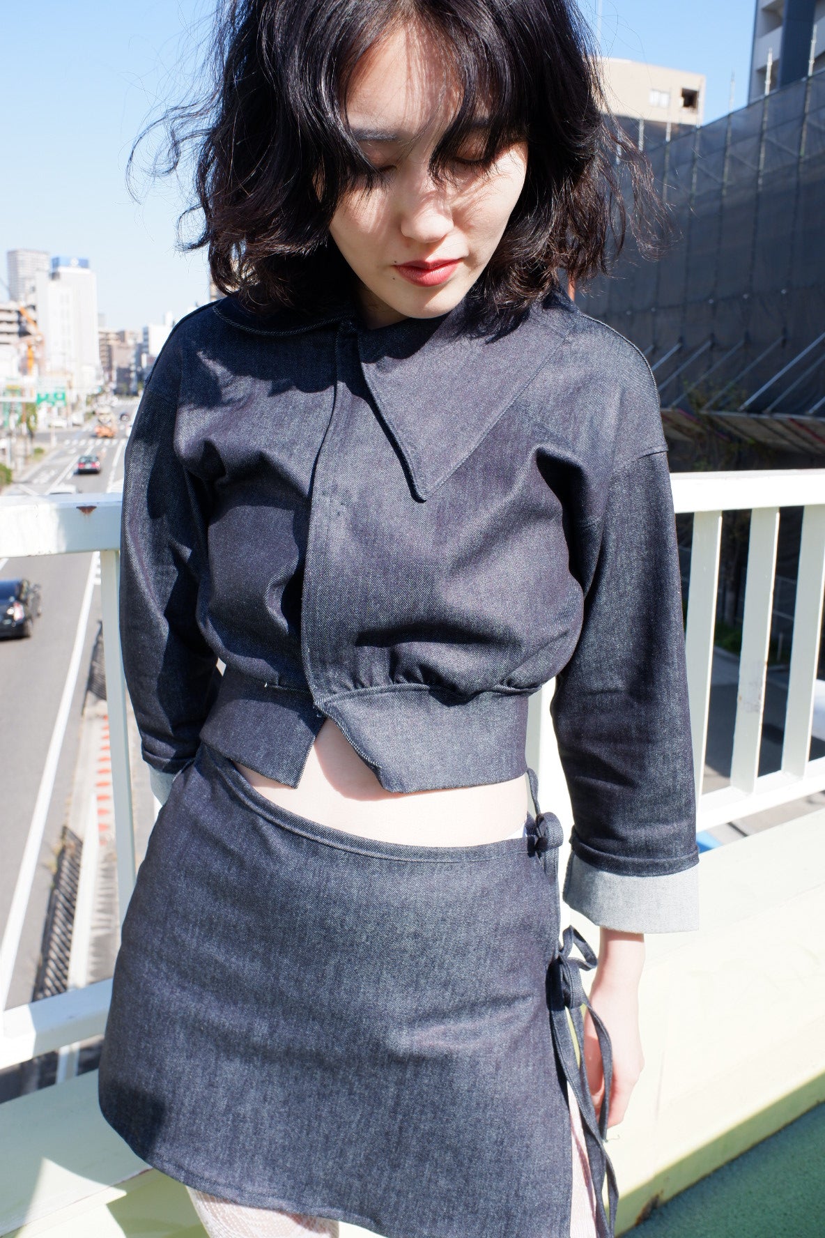 Wrapped denim skirt
