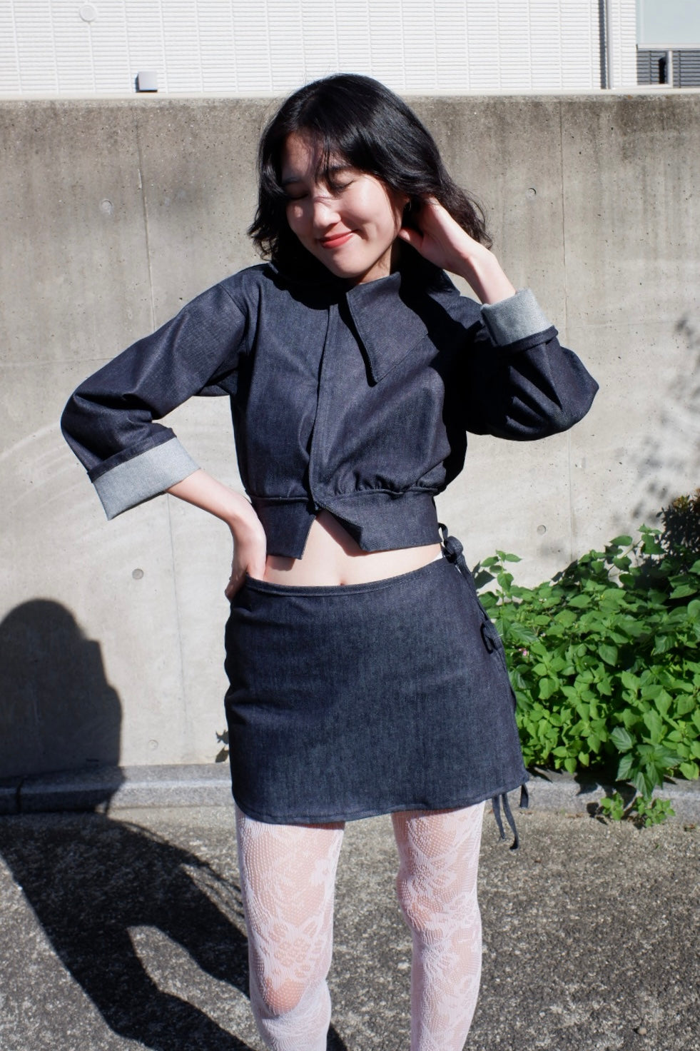 Wrapped denim skirt