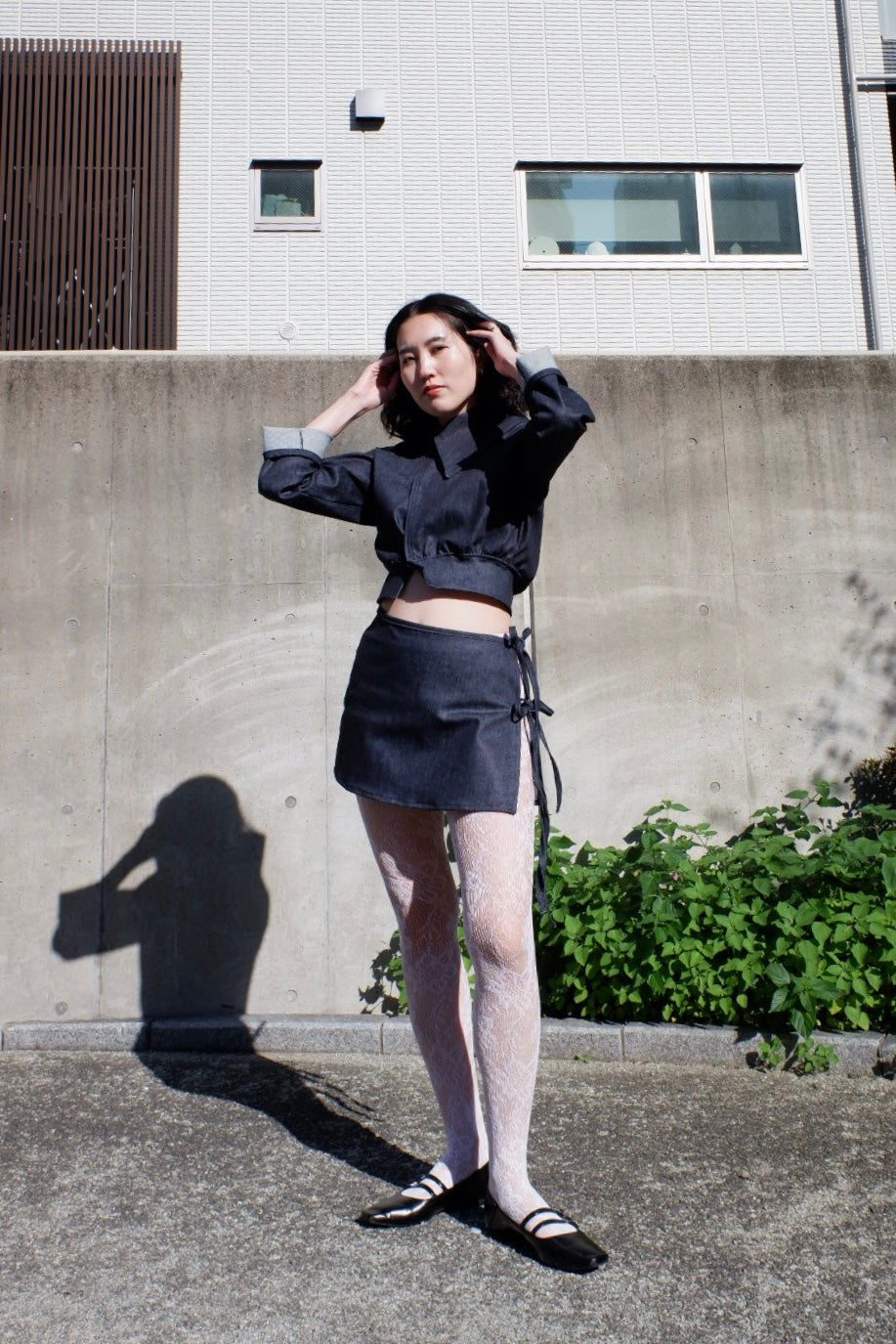 Wrapped denim skirt