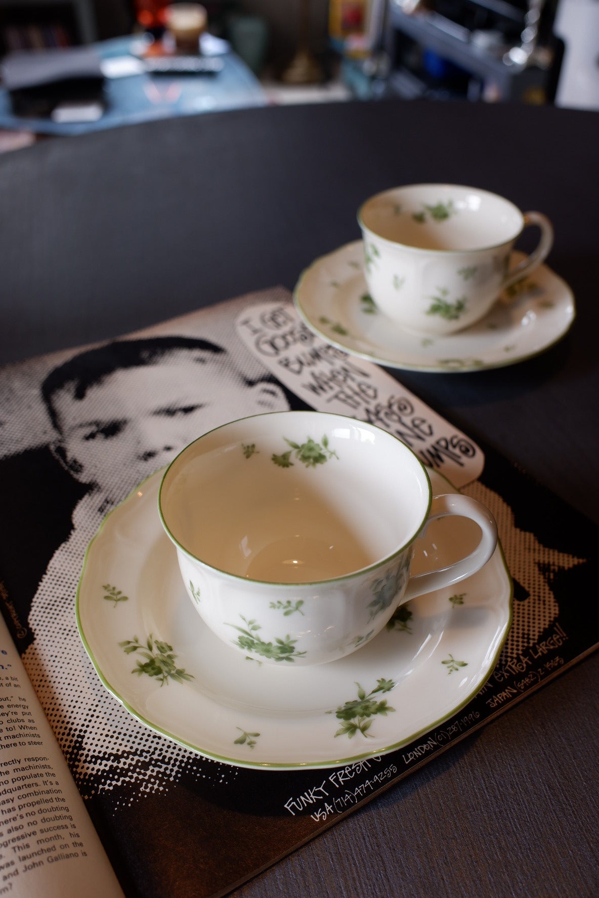 Green floral cup and saucer
