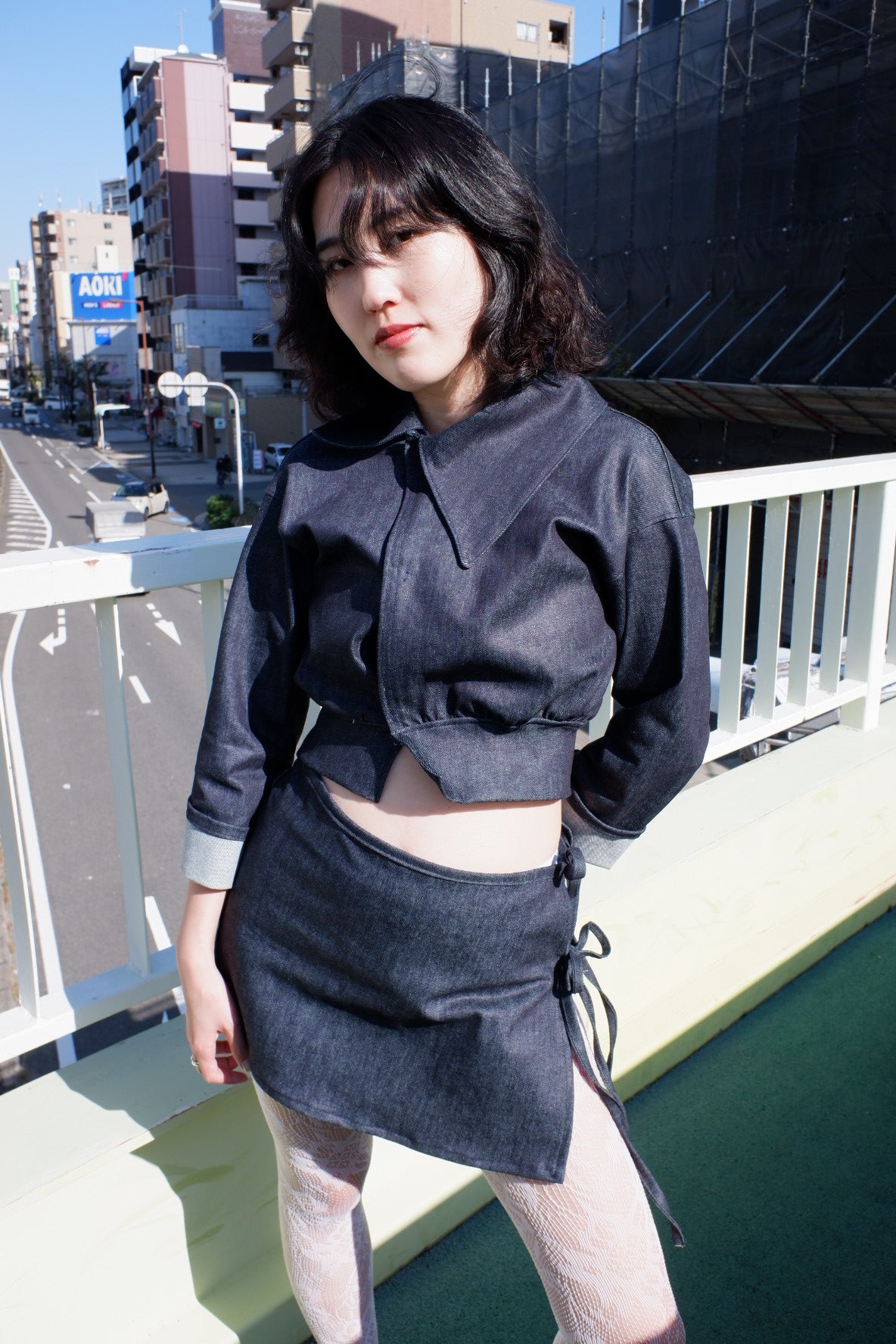 Unevenly denim jacket