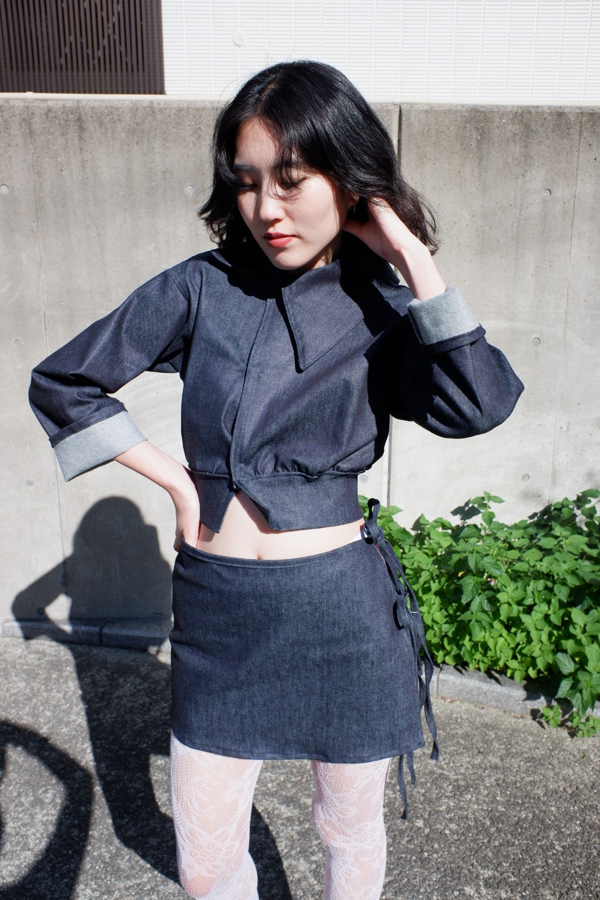 Unevenly denim jacket