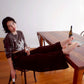 Side open trousers:Brown knit