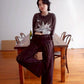 Side open trousers:Brown knit