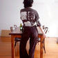 Side open trousers:Brown knit