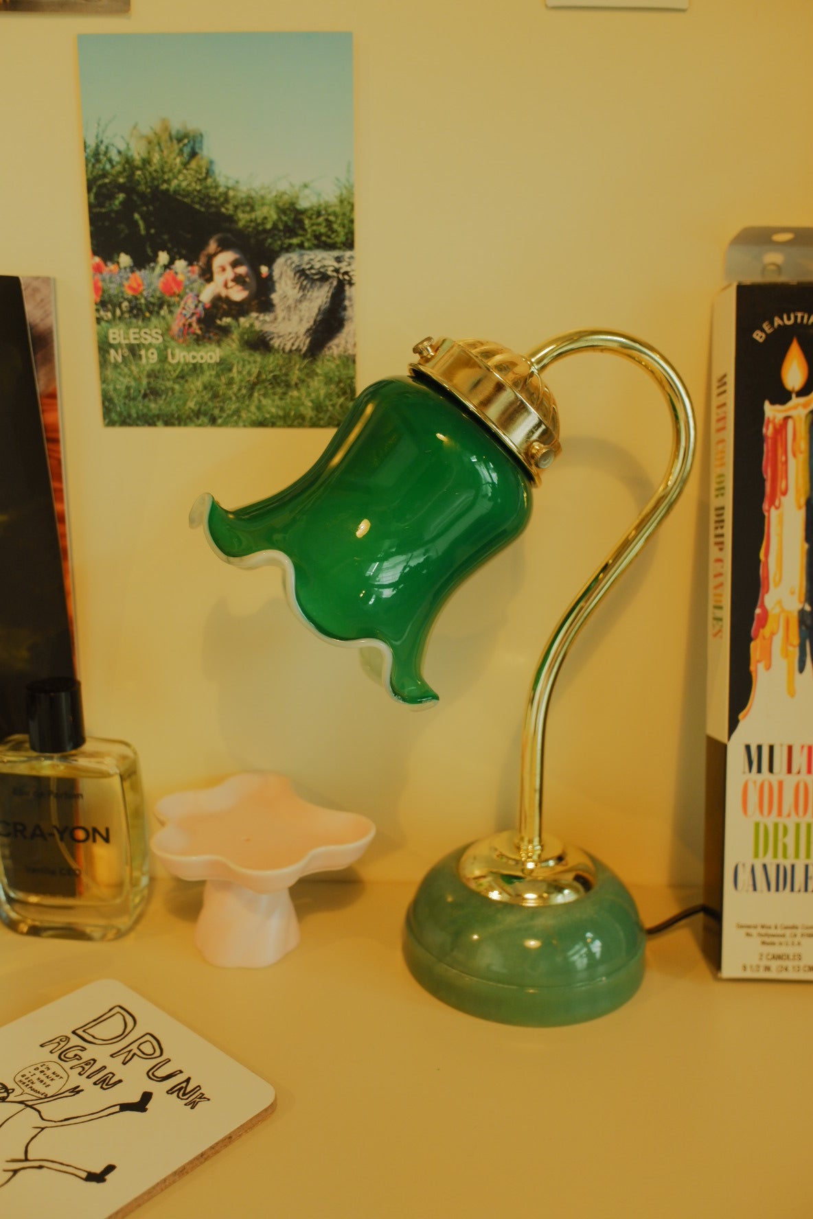Green glass table lamps